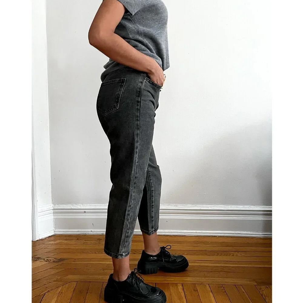 Boyfriend High Rise Washed Black Jeans • Relaxed Fit • Non-Stretch